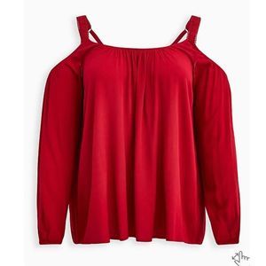 TORRID CRINKLE GAUZE LACE TRIM COLD SHOULDER TOP Sz 1